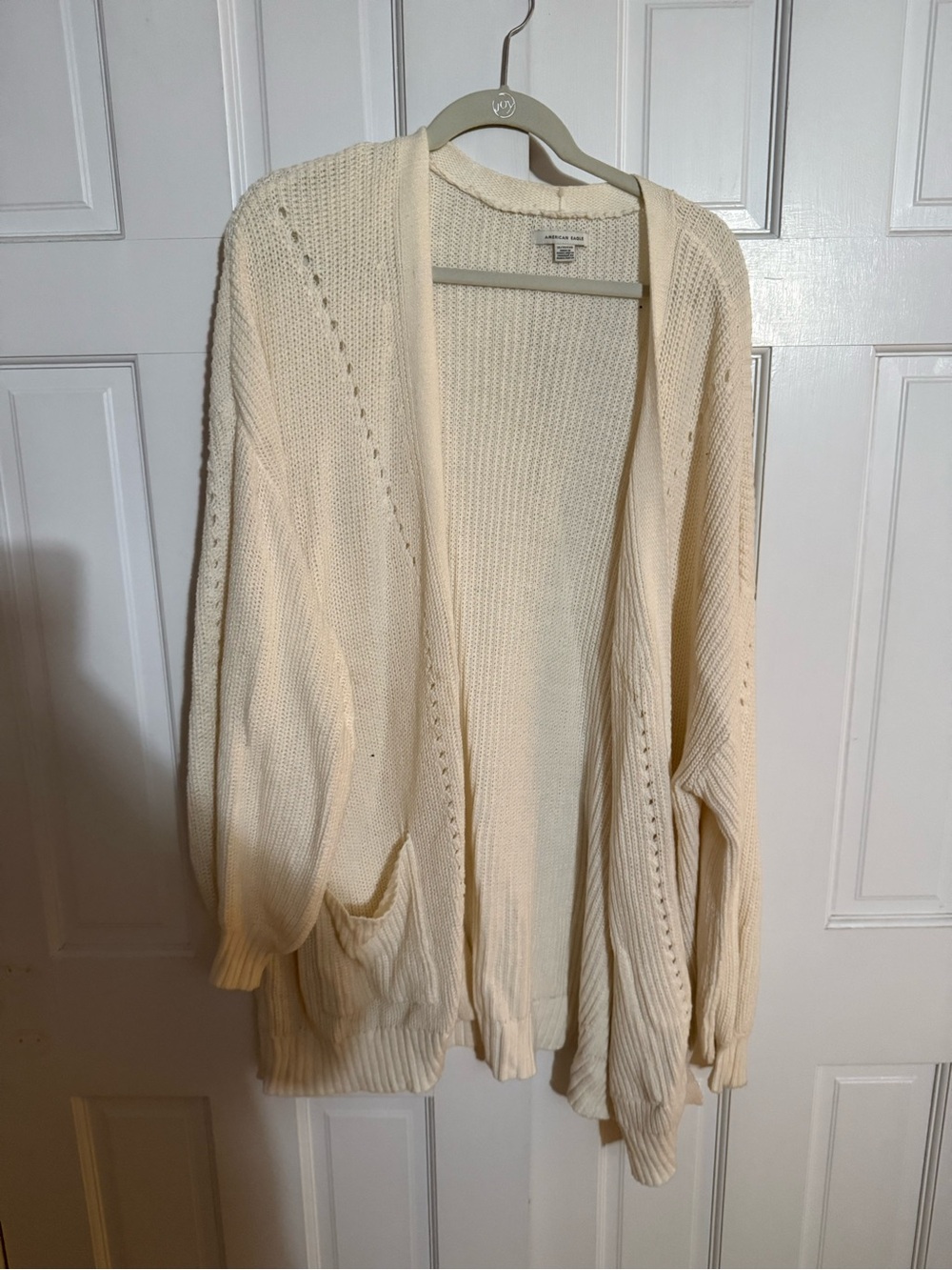 American Eagle Outfitters Cream Open-Front Knit Cardigan